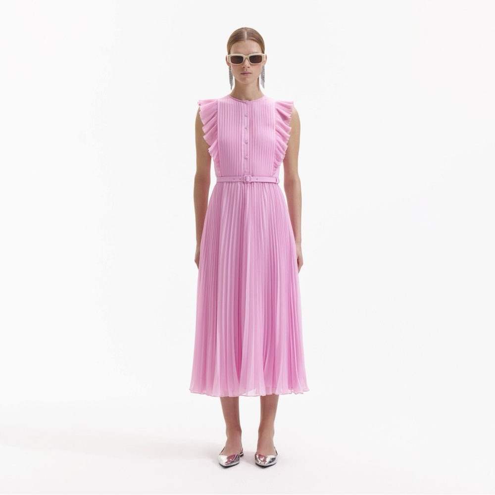 Self-Portrait Pink Ruffle Midi Dress